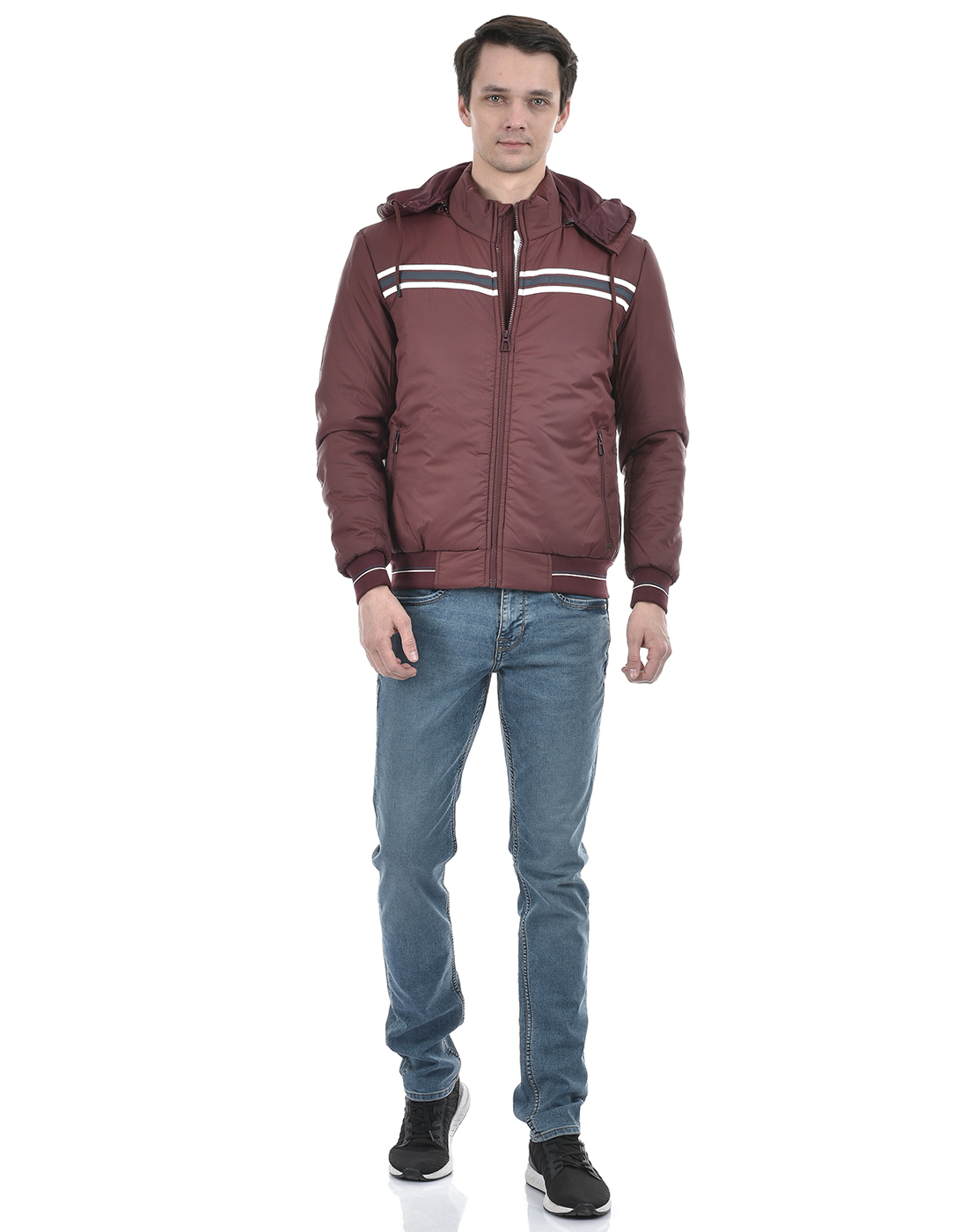 Numero Uno Men Striped Maroon Jacket